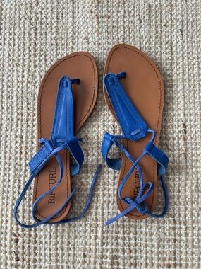 Rip Curl Blue and Tan Leather Lace-Up Women's Sandals